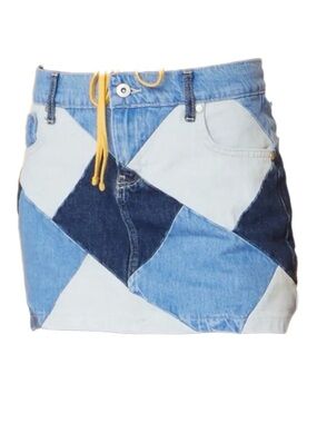 Patchwork Denim Mini Skirt in Blue